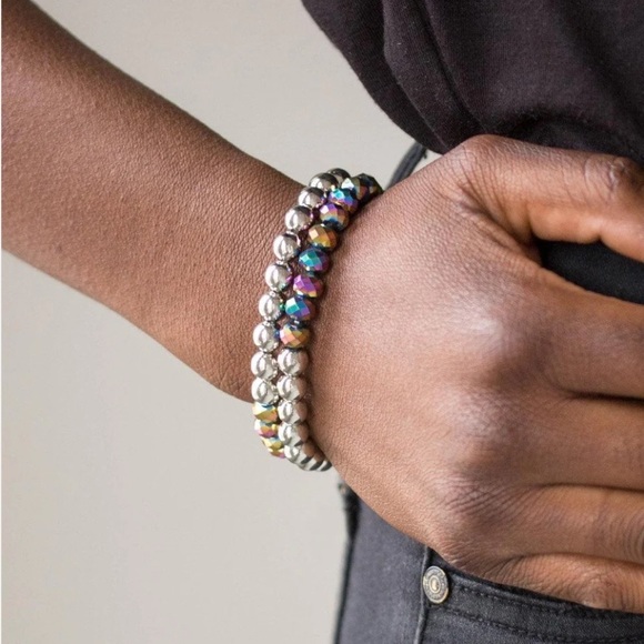 Bracelets Bundle of Three Mother Silver , Gold Rhinestone Pearl Adjustable - Picture 3 of 4